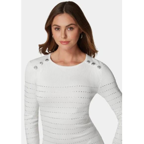 Bebe Women's Anastasia Crystal Sweater Dress White/Silver Size Small NWT - Picture 8 of 8